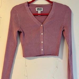 Vintage Chico’s Design cropped cardigan sweater. Purple with raw hem